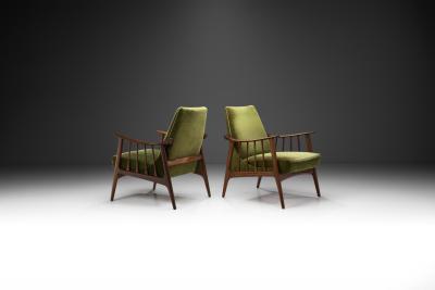 Teak Upholstered Armchairs with Slat Armrests Denmark 1960s