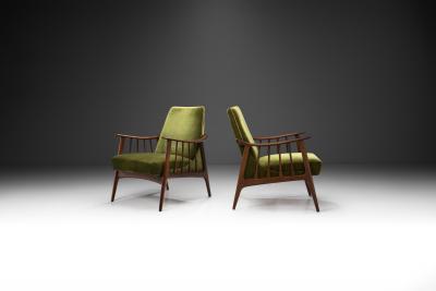Teak Upholstered Armchairs with Slat Armrests Denmark 1960s