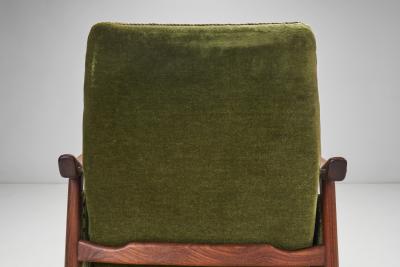 Teak Upholstered Armchairs with Slat Armrests Denmark 1960s