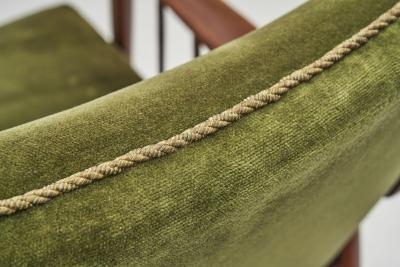 Teak Upholstered Armchairs with Slat Armrests Denmark 1960s
