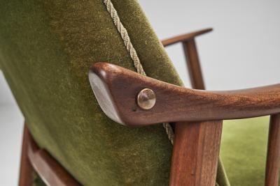 Teak Upholstered Armchairs with Slat Armrests Denmark 1960s