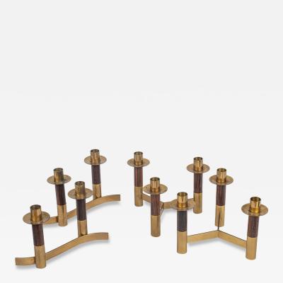 Teak and brass Italian mid century candle holders Set of four