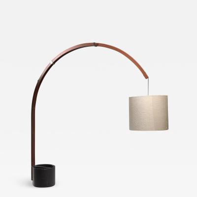 Teak and metal extendable arched floor lamp