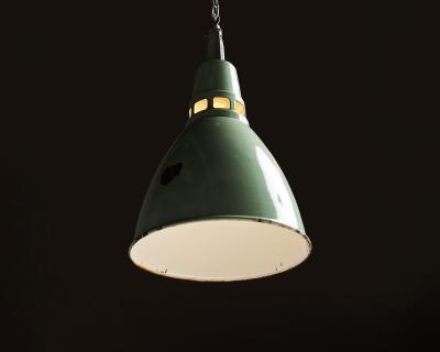 Teal Enameled Aluminum Industrial Pendant Light by Thorlux England c 1950