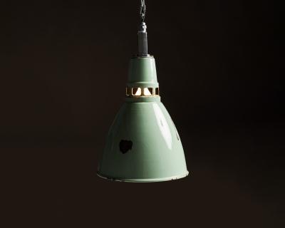 Teal Enameled Aluminum Industrial Pendant Light by Thorlux England c 1950