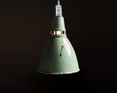 Teal Enameled Aluminum Industrial Pendant Light by Thorlux England c 1950