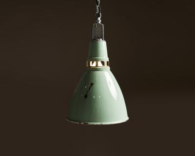 Teal Enameled Aluminum Industrial Pendant Light by Thorlux England c 1950