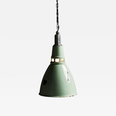 Teal Enameled Aluminum Industrial Pendant Light by Thorlux England c 1950