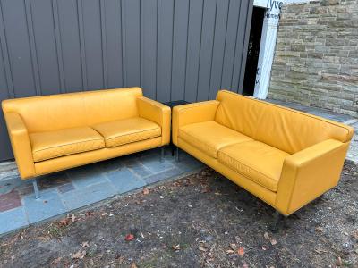 Ted Boerner Fabulous Ted Boerner Pair Yellow Leather DWR Chrome Theatre Loveseat