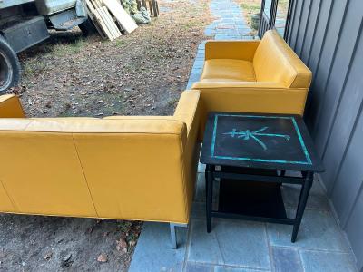 Ted Boerner Fabulous Ted Boerner Pair Yellow Leather DWR Chrome Theatre Loveseat