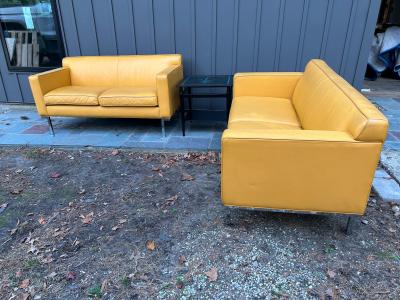 Ted Boerner Fabulous Ted Boerner Pair Yellow Leather DWR Chrome Theatre Loveseat