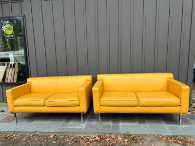 Ted Boerner Fabulous Ted Boerner Pair Yellow Leather DWR Chrome Theatre Loveseat