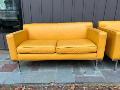 Ted Boerner Fabulous Ted Boerner Pair Yellow Leather DWR Chrome Theatre Loveseat