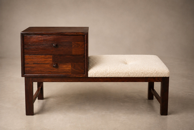 Telephone Bench with Integrated Two Drawer Cabinet and Shearling Cushion
