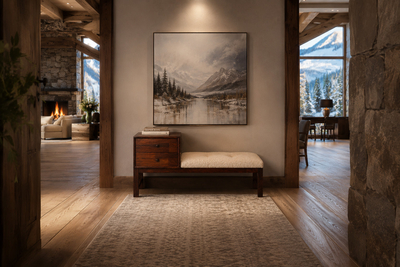 Telephone Bench with Integrated Two Drawer Cabinet and Shearling Cushion