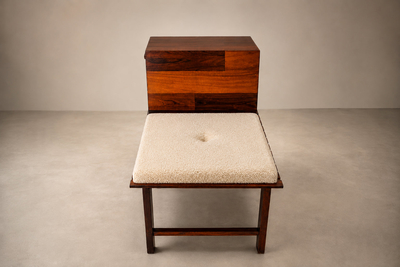 Telephone Bench with Integrated Two Drawer Cabinet and Shearling Cushion