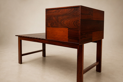 Telephone Bench with Integrated Two Drawer Cabinet and Shearling Cushion