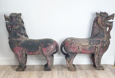 Temple Lions SE Asia 19th Century A Pair