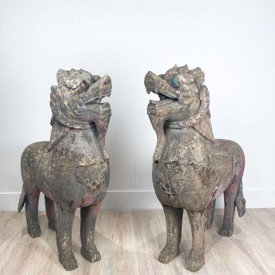 Temple Lions SE Asia 19th Century A Pair