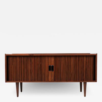Tempo of California Mid Century Walnut Tambour Door Credenza by Merton L Gershun