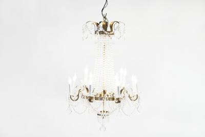Ten Light Crystal Chandelier Gilt Brass Frame