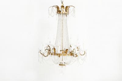 Ten Light Crystal Chandelier Gilt Brass Frame