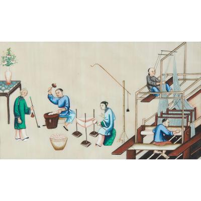 Ten framed 19th century Chinese pith paintings of courtly entertainment