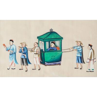 Ten framed 19th century Chinese pith paintings of courtly entertainment