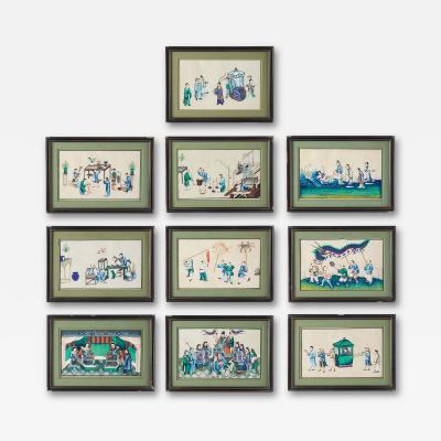 Ten framed 19th century Chinese pith paintings of courtly entertainment