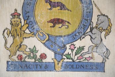 Tenacity Boldness Painted Coat of Arms on Wood