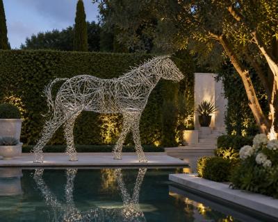 Terence Gower Massive Horse Sculpture Crafted From 1000 Chrome Coat Hangers for Barneys NY