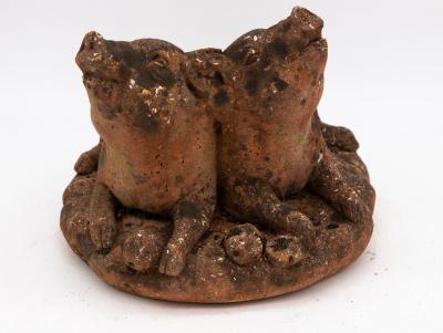 Terracotta Garden Ornament of Two Pigs with Apples French Mid 20th C 