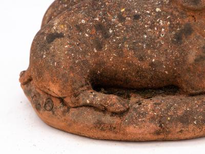 Terracotta Garden Ornament of Two Pigs with Apples French Mid 20th C 