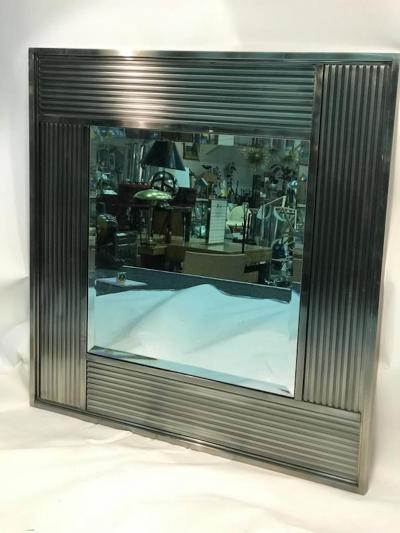 Terrific Modernistic Chrome Wall Mirror with Fluted Frame