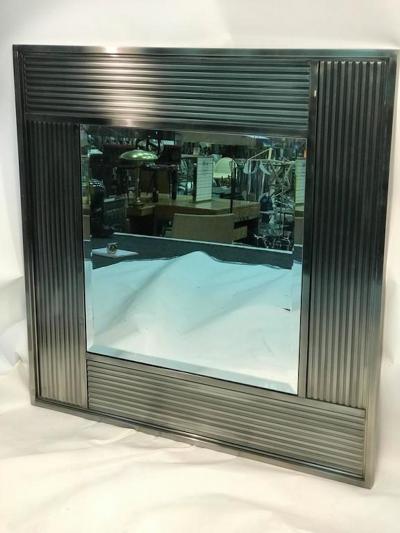 Terrific Modernistic Chrome Wall Mirror with Fluted Frame