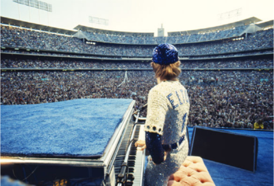 Terry O Neill Elton John at Dodger Stadium Standing back 