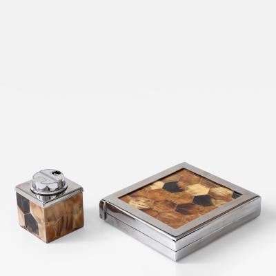 Tessellated Horn Cigarette Holder And Lighter By The Rudolph Collection