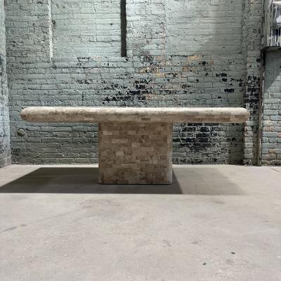 Tessellated Stone Bullnose Edge Pedestal Dining Table by Maitland Smith 1980