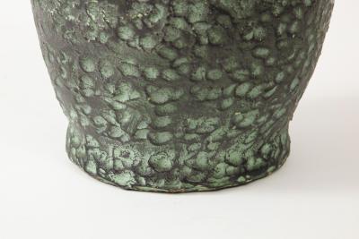 Textured Green Glazed Terracotta Vase Pitcher Spain 20th C 