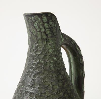 Textured Green Glazed Terracotta Vase Pitcher Spain 20th C 