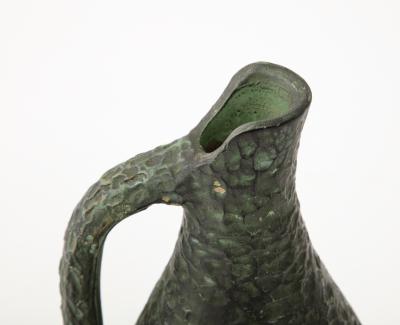 Textured Green Glazed Terracotta Vase Pitcher Spain 20th C 