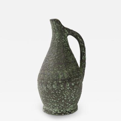 Textured Green Glazed Terracotta Vase Pitcher Spain 20th C 