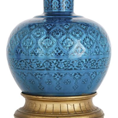 Th odore Deck Pair of gilt bronze mounted faience lamps by Deck