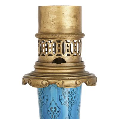 Th odore Deck Pair of gilt bronze mounted faience lamps by Deck