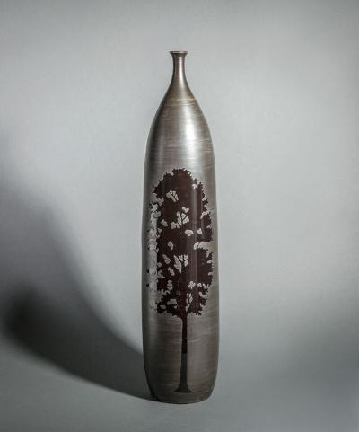 Thai Ceramic Tall Vase with Tree Design