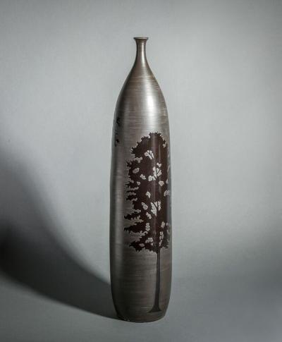 Thai Ceramic Tall Vase with Tree Design