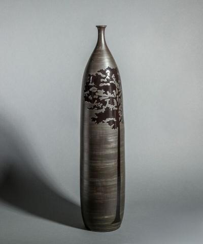 Thai Ceramic Tall Vase with Tree Design