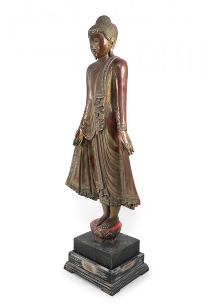 Thai Gold and Red Wooden Bodhisattva Statues