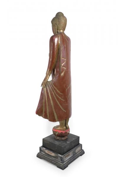 Thai Gold and Red Wooden Bodhisattva Statues