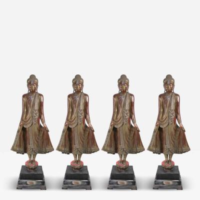 Thai Gold and Red Wooden Bodhisattva Statues